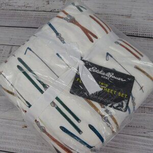 Eddie Bauer Cotton Flannel Twin Sheet Set Ski Line NEW